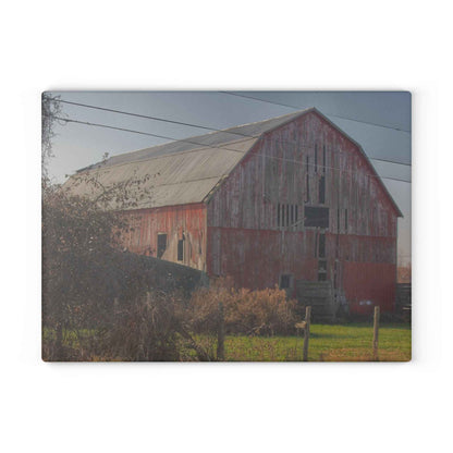 U R There Photography Dodge Road Red I Rustic Farmhouse Tempered-Glass Cutting Board