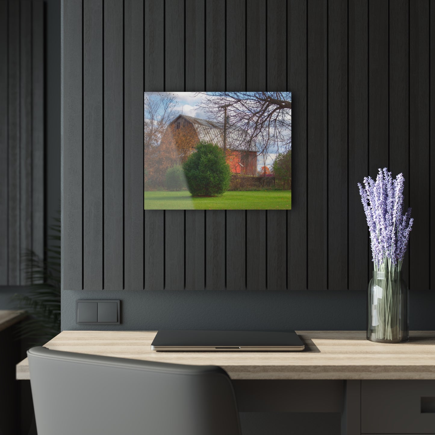 U R There Photography Millis Road Hidden Red Rustic Farmhouse Acrylic Wall Print