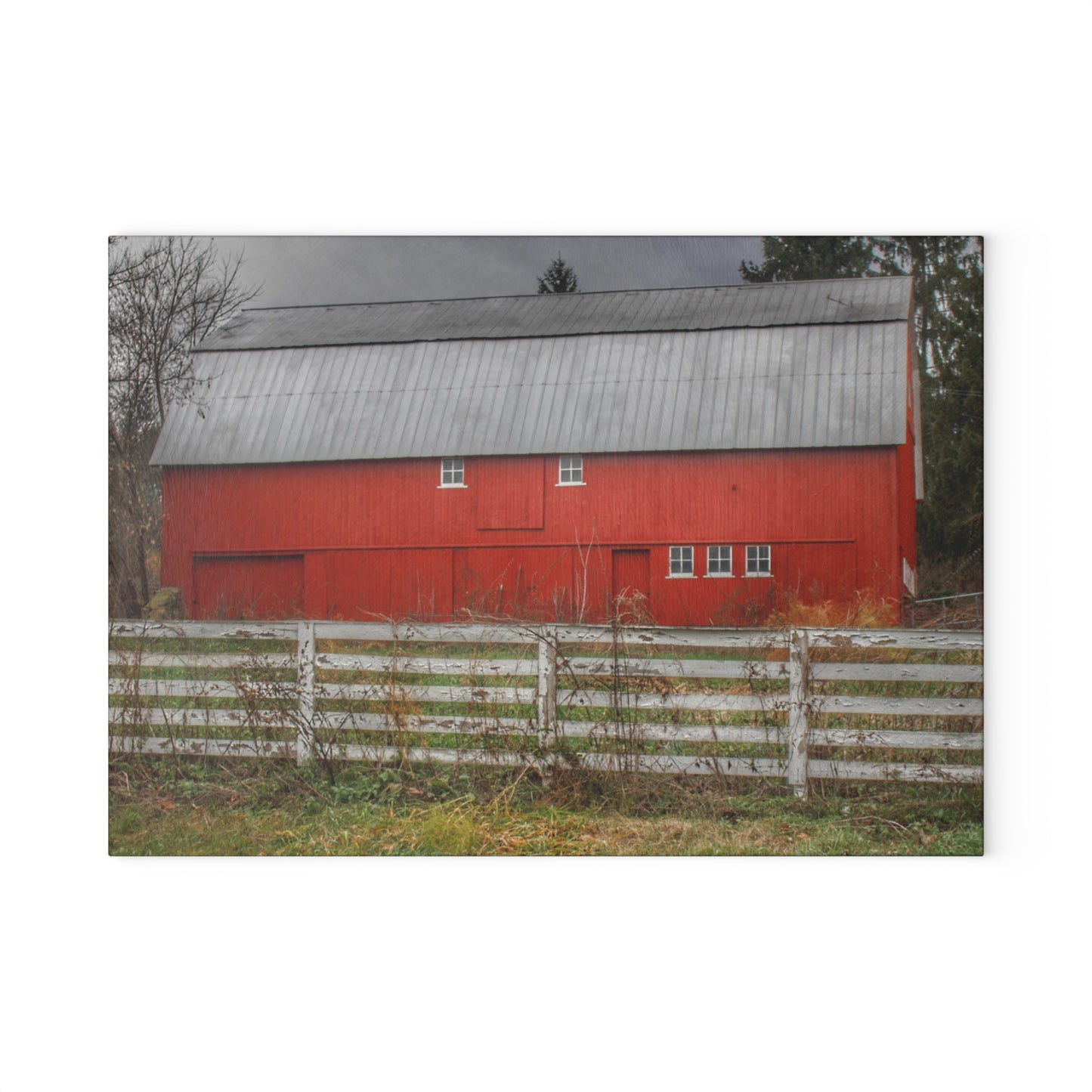 U R There Photography Corralled Red Rustic Farmhouse Tempered-Glass Cutting Board