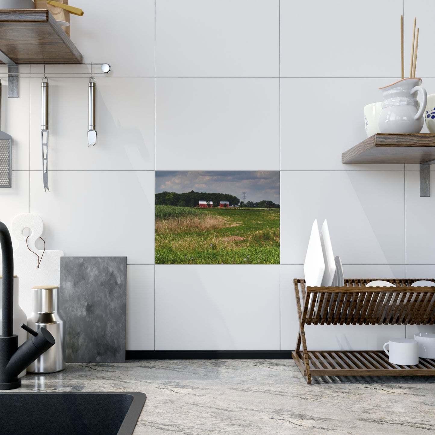U R There Photography Across the Field in Elba II Rustic Farmhouse Decorative Ceramic Tile