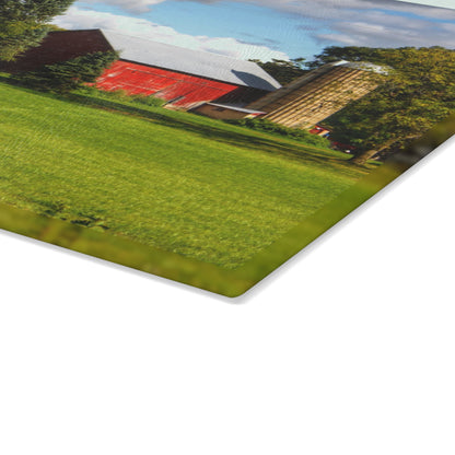 U R There Photography Columbiaville Road Red II Rustic Farmhouse Tempered-Glass Cutting Board