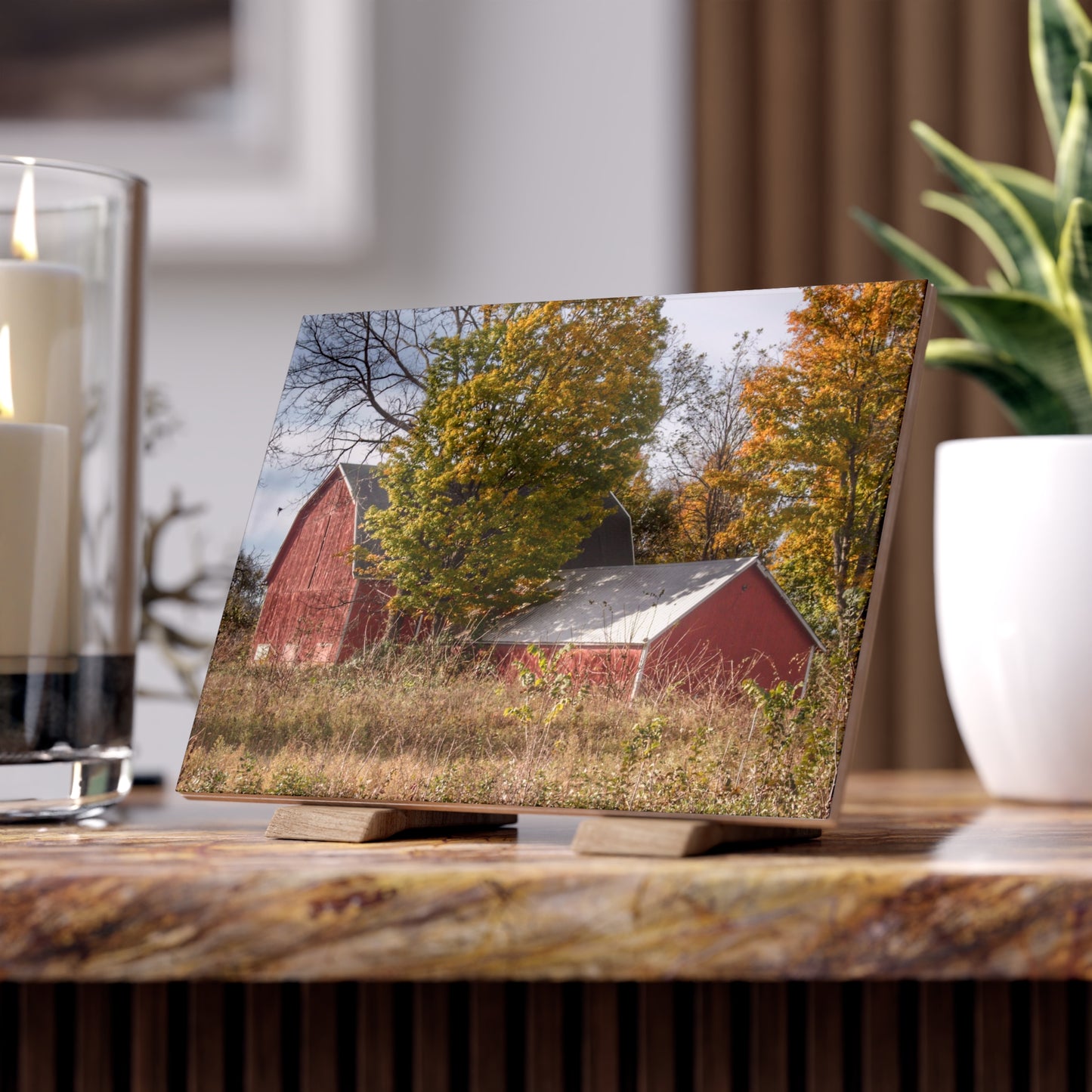 U R There Photography Bowers Road Red I Rustic Farmhouse Decorative Ceramic Tile