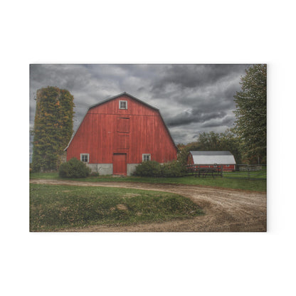 U R There Photography Horton Road Red and Silo Rustic Farmhouse Tempered-Glass Cutting Board