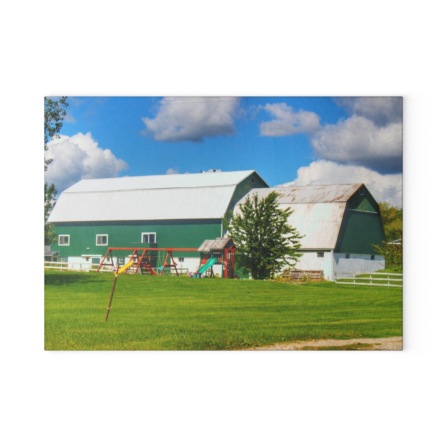 U R There Photography Hough Road Green Rustic Farmhouse Tempered-Glass Cutting Board
