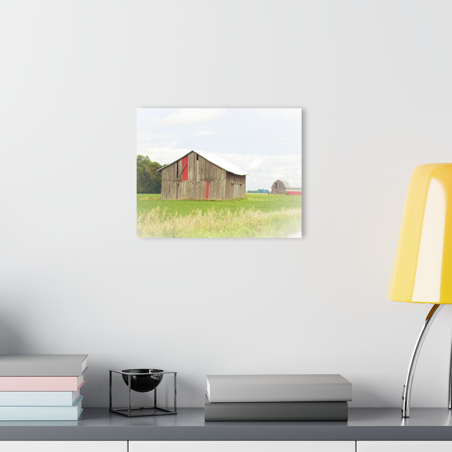 U R There Photography Square Barn with Barn in the Distance Rustic Farmhouse Acrylic Wall Print