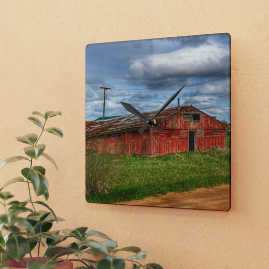 U R There Photography Centerline Road Sinking Shack Rustic Farmhouse Acrylic Analog Wall Clock