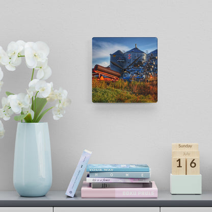 U R There Photography Peck Road Grain Silos Rustic Farmhouse Acrylic Analog Wall Clock