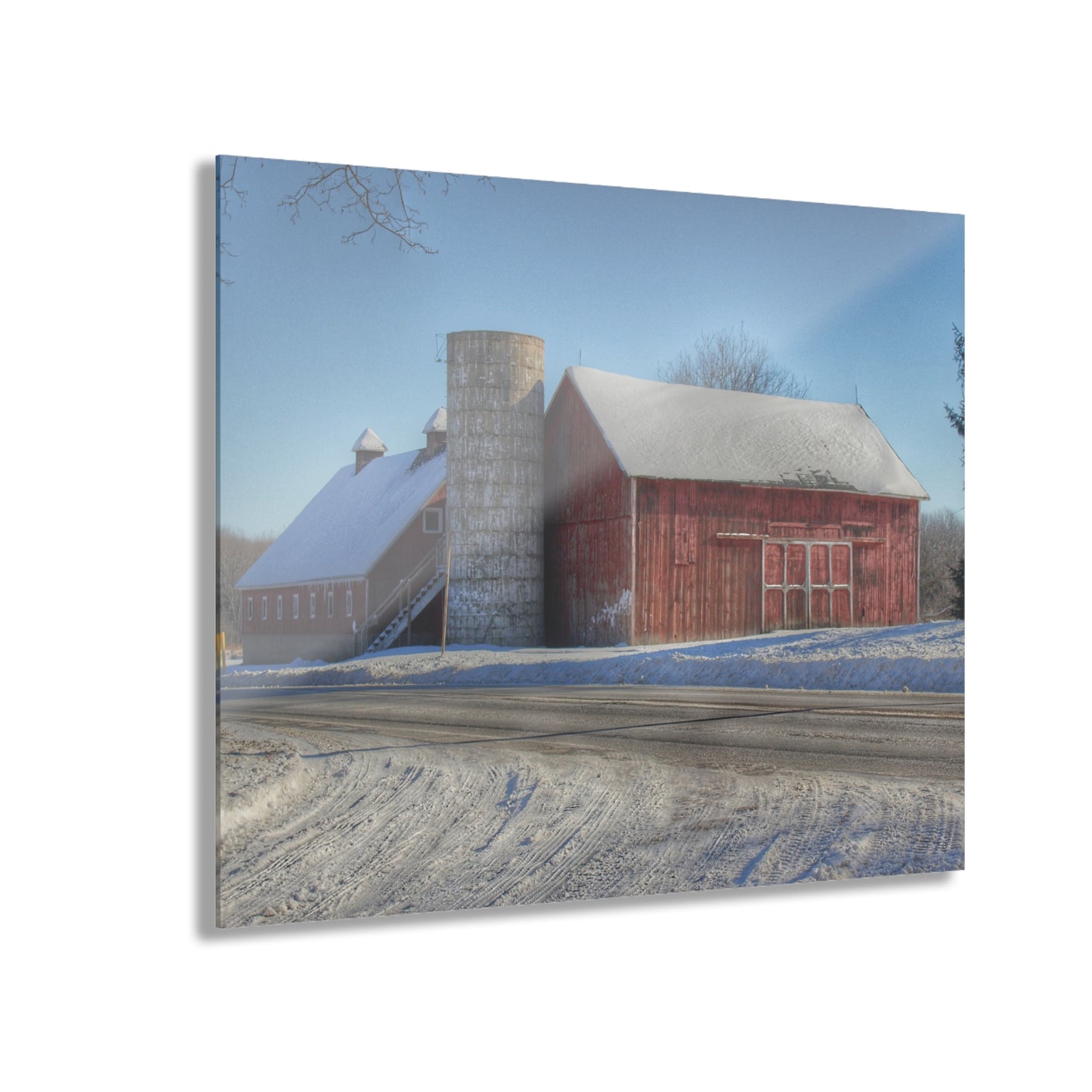 U R There Photography Metamora Red in Winter Rustic Farmhouse Acrylic Wall Print
