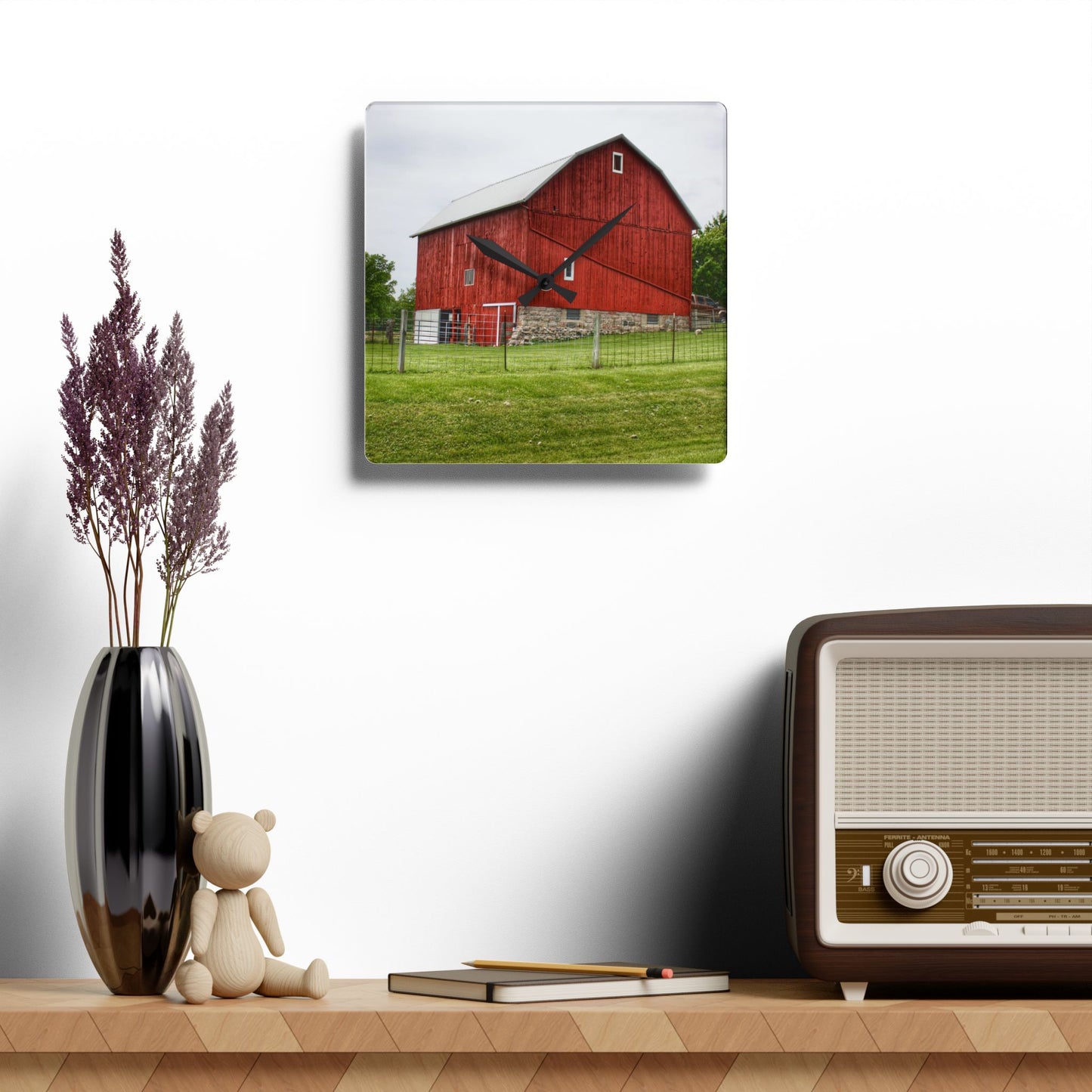 U R There Photography Elba Road Red II Rustic Farmhouse Acrylic Analog Wall Clock