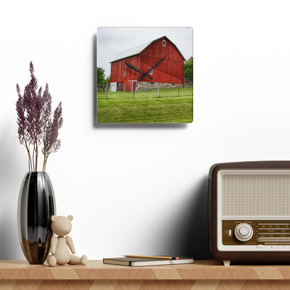 U R There Photography Elba Road Red II Rustic Farmhouse Acrylic Analog Wall Clock
