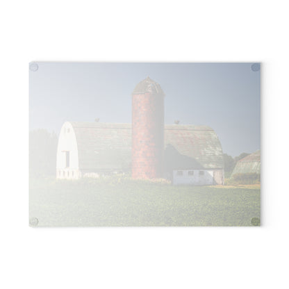U R There Photography Elba White and Silo Rustic Farmhouse Tempered-Glass Cutting Board