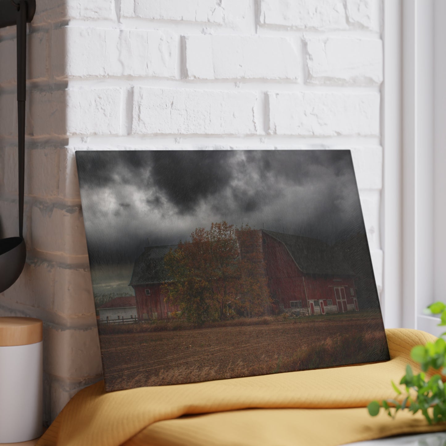 U R There Photography Hinson Road Red Rustic Farmhouse Tempered-Glass Cutting Board