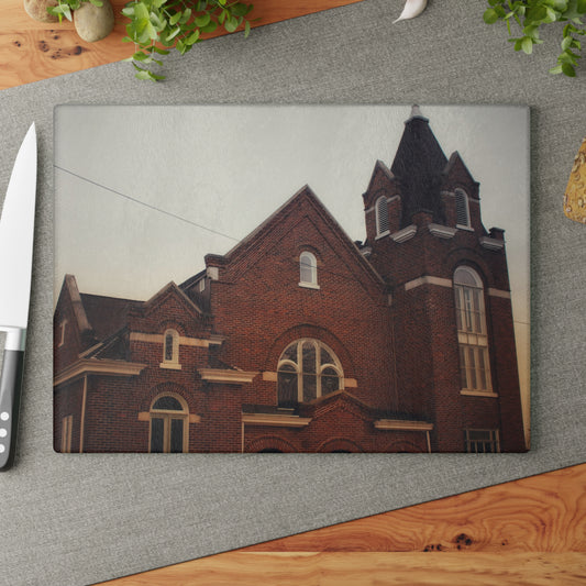 U R There Photography Brown City Methodist Church Rustic Farmhouse Tempered-Glass Cutting Board