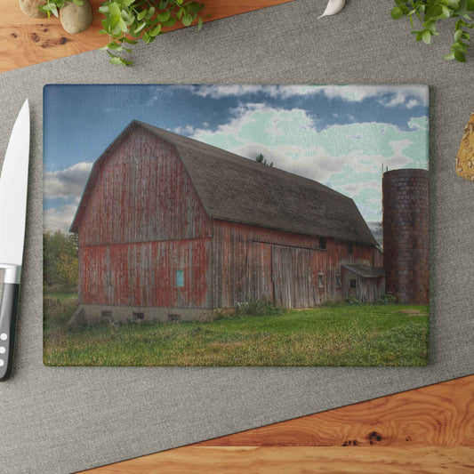 U R There Photography Baldwin Road Red I Rustic Farmhouse Tempered-Glass Cutting Board