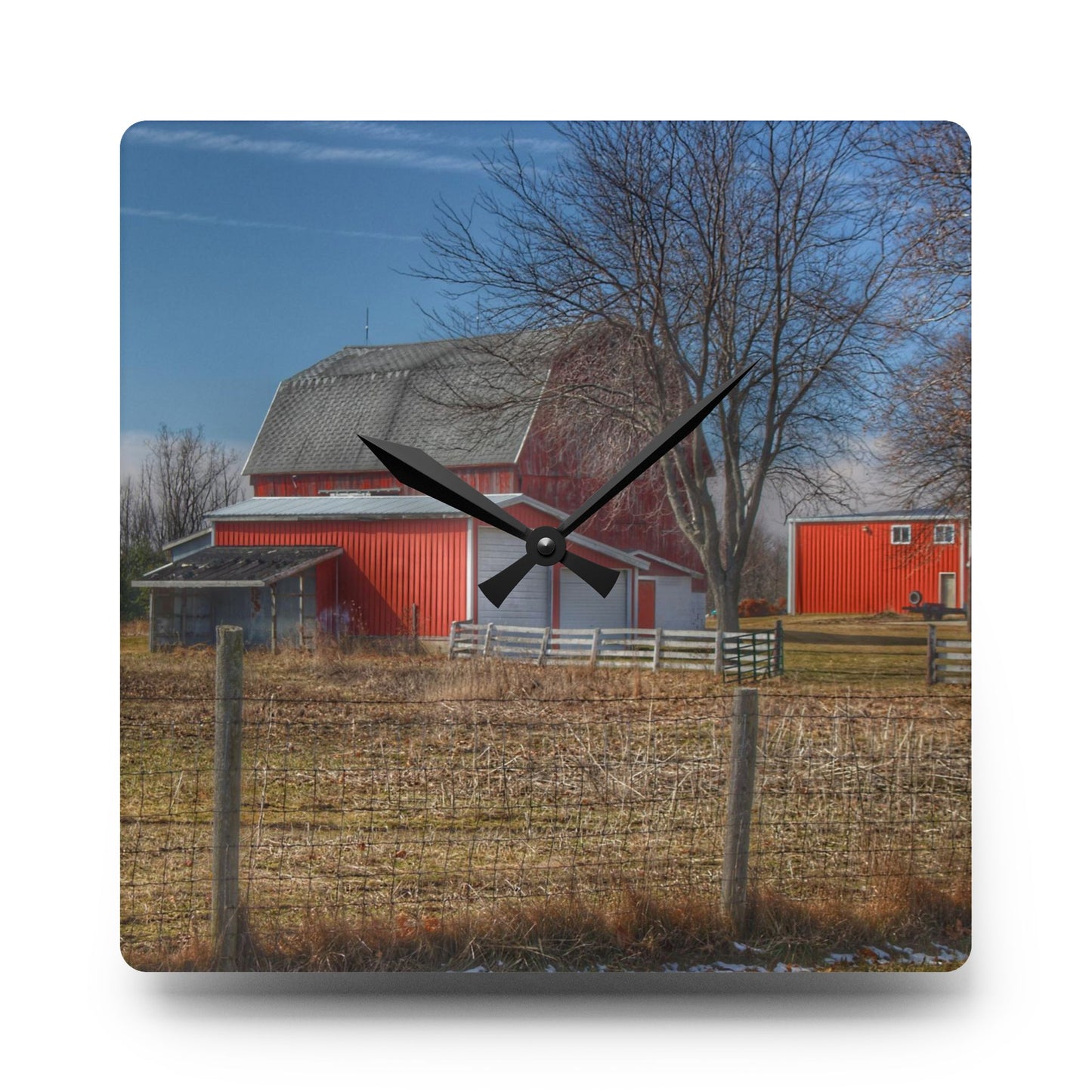 U R There Photography Clifford Road Red II Rustic Farmhouse Wall Clock