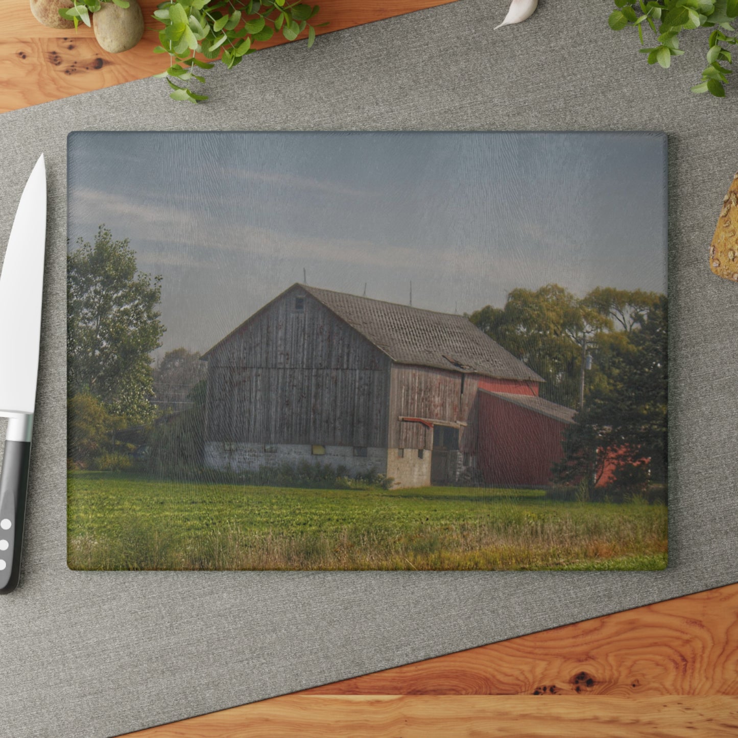 Barn Boutique Rustic Tempered-Glass Cutting Board| Pigeon Grey Saltbox