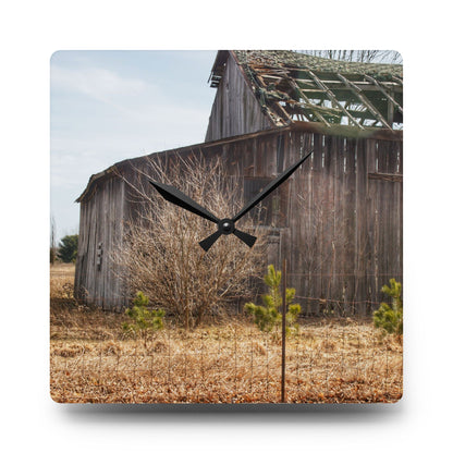 U R There Photography Leix Road Forgotten Grey II Rustic Farmhouse Acrylic Analog Wall Clock
