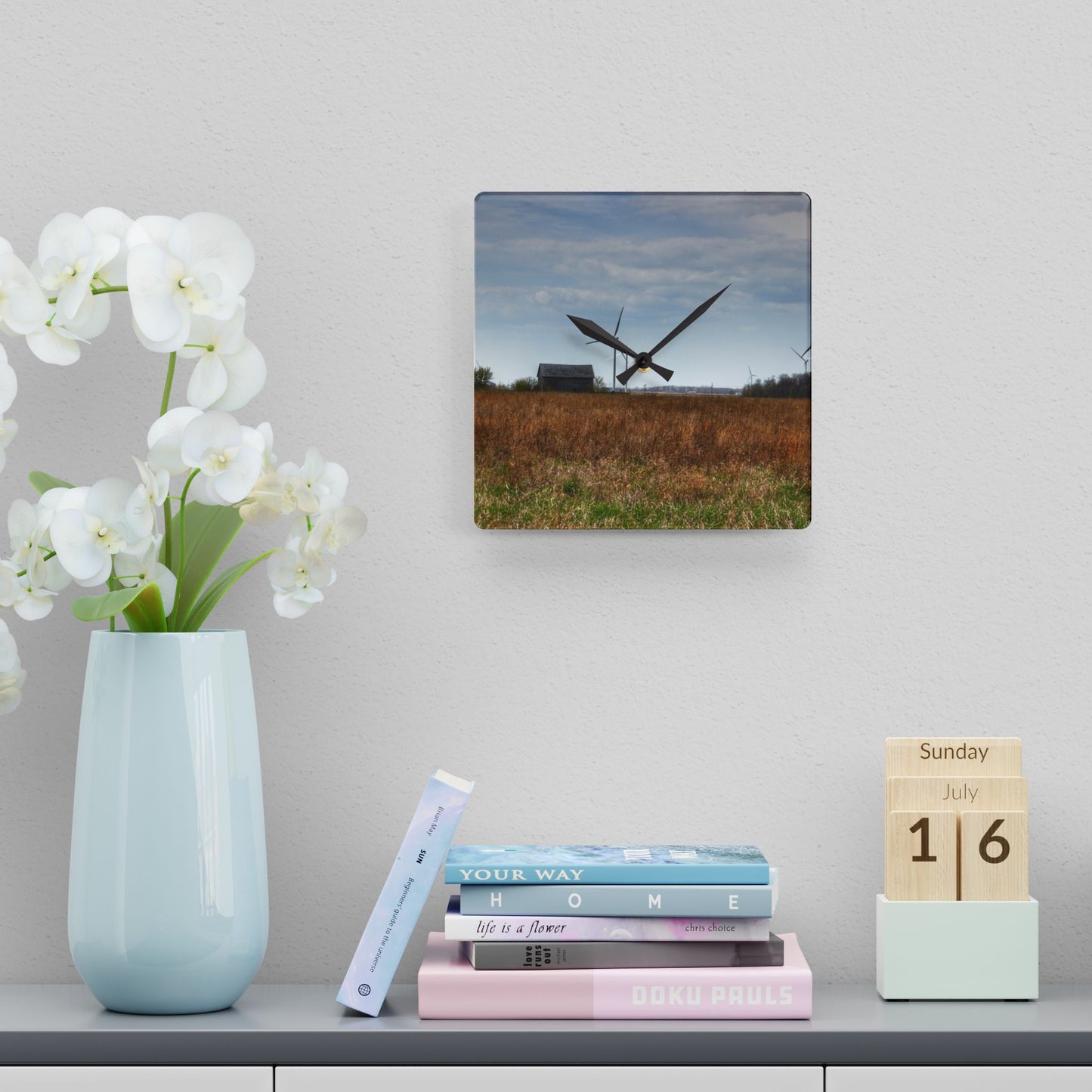 U R There Photography Surin Road Grey Rustic Farmhouse Acrylic Analog Wall Clock
