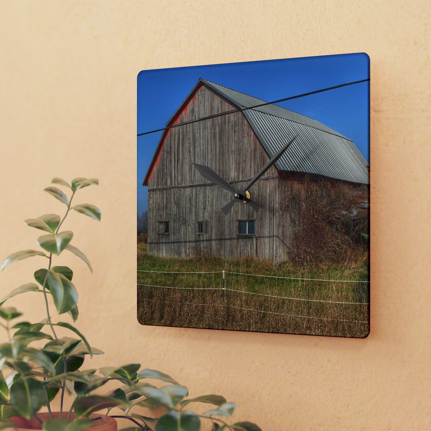 U R There Photography Dodge Road Grey I Rustic Farmhouse Acrylic Analog Wall Clock