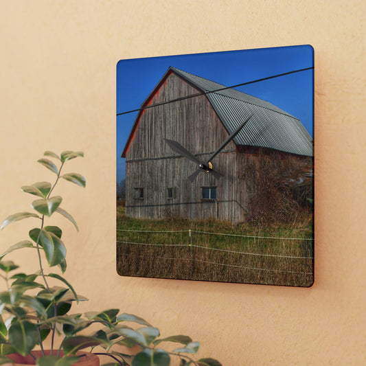 U R There Photography Dodge Road Grey I Rustic Farmhouse Acrylic Analog Wall Clock