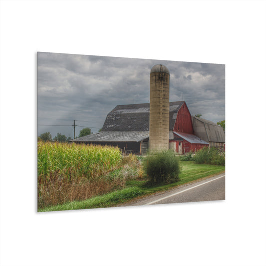 U R There Photography Lake Pleasant Road Little Red and Silo II Rustic Farmhouse Acrylic Wall Print