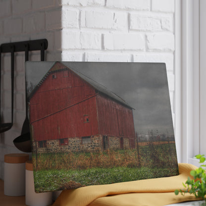 U R There Photography Bowers Road Red III Rustic Farmhouse Tempered-Glass Cutting Board
