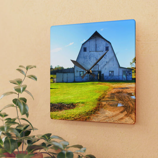 U R There Photography Yale Fremont Road Grey Rustic Farmhouse Acrylic Analog Wall Clock