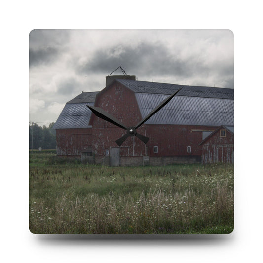 Glover Road Reds Rustic Farmhouse Acrylic Analog Wall Clock 10.75'' × 10.75'' (Square)