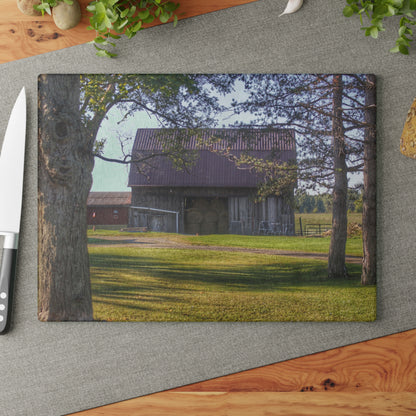 U R There Photography Newark Road Tilted Grey II Rustic Farmhouse Tempered-Glass Cutting Board