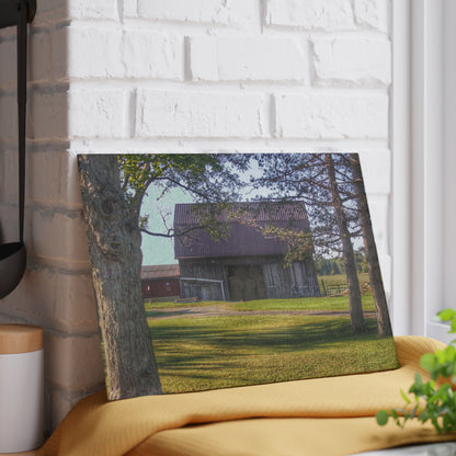 U R There Photography Newark Road Tilted Grey II Rustic Farmhouse Tempered-Glass Cutting Board