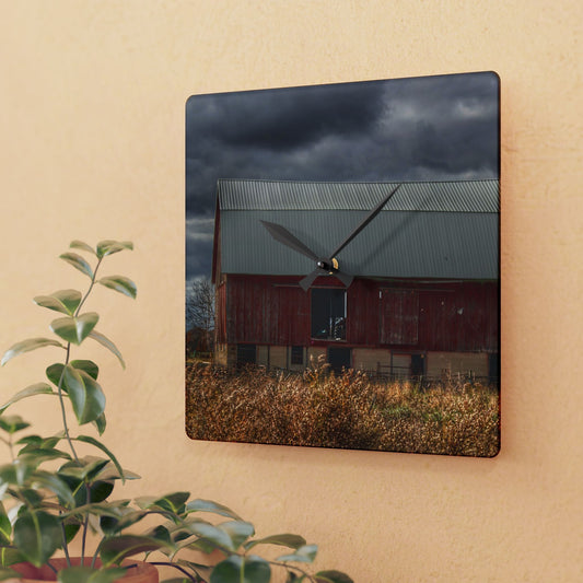 U R There Photography Booth Road Cow Barn I Rustic Farmhouse Acrylic Analog Wall Clock