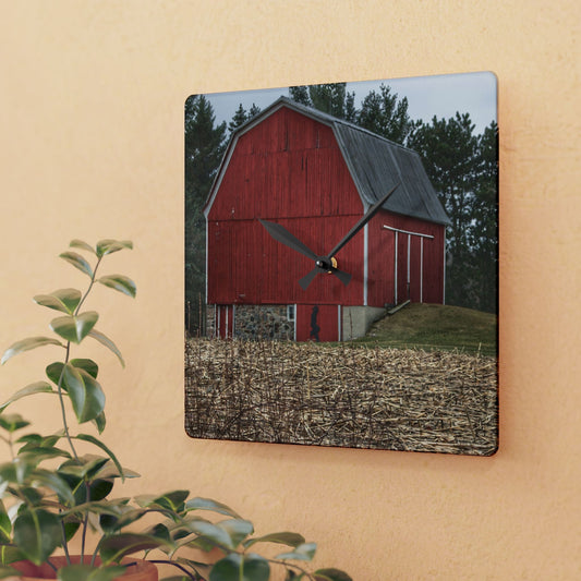 U R There Photography Fostoria Road Standing Man Red Rustic Farmhouse Acrylic Analog Wall Clock