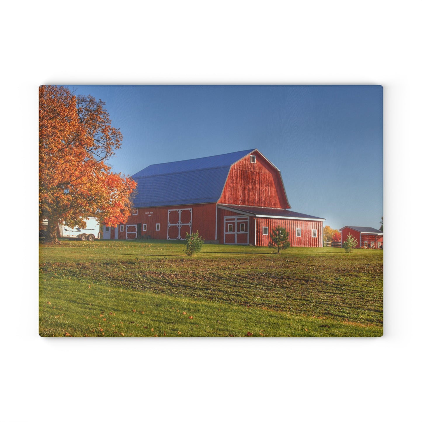 U R There Photography Shoemaker Road Red Rustic Farmhouse Tempered-Glass Cutting Board