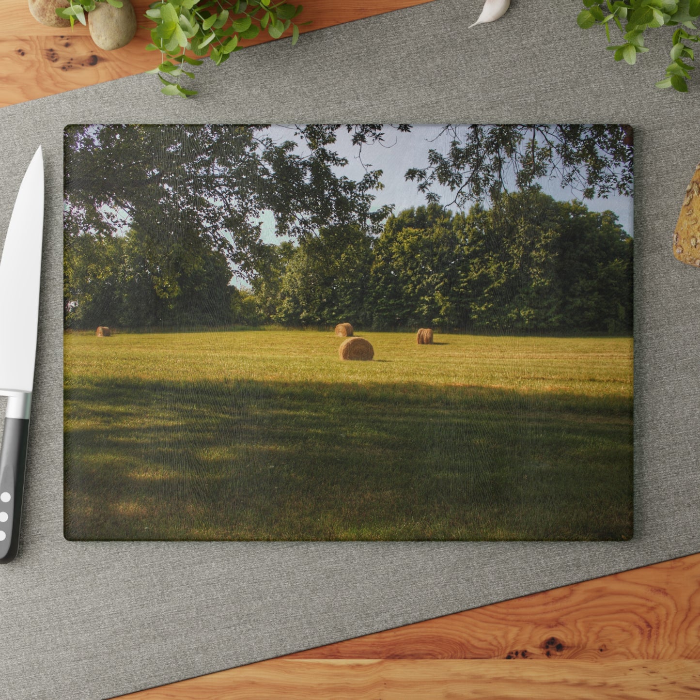 Barn Boutique Rustic Tempered-Glass Cutting Board| Summer Hay Bales I