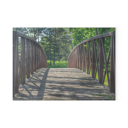 U R There Photography Cramton Park Kiwanis Bridge Rustic Farmhouse Tempered-Glass Cutting Board