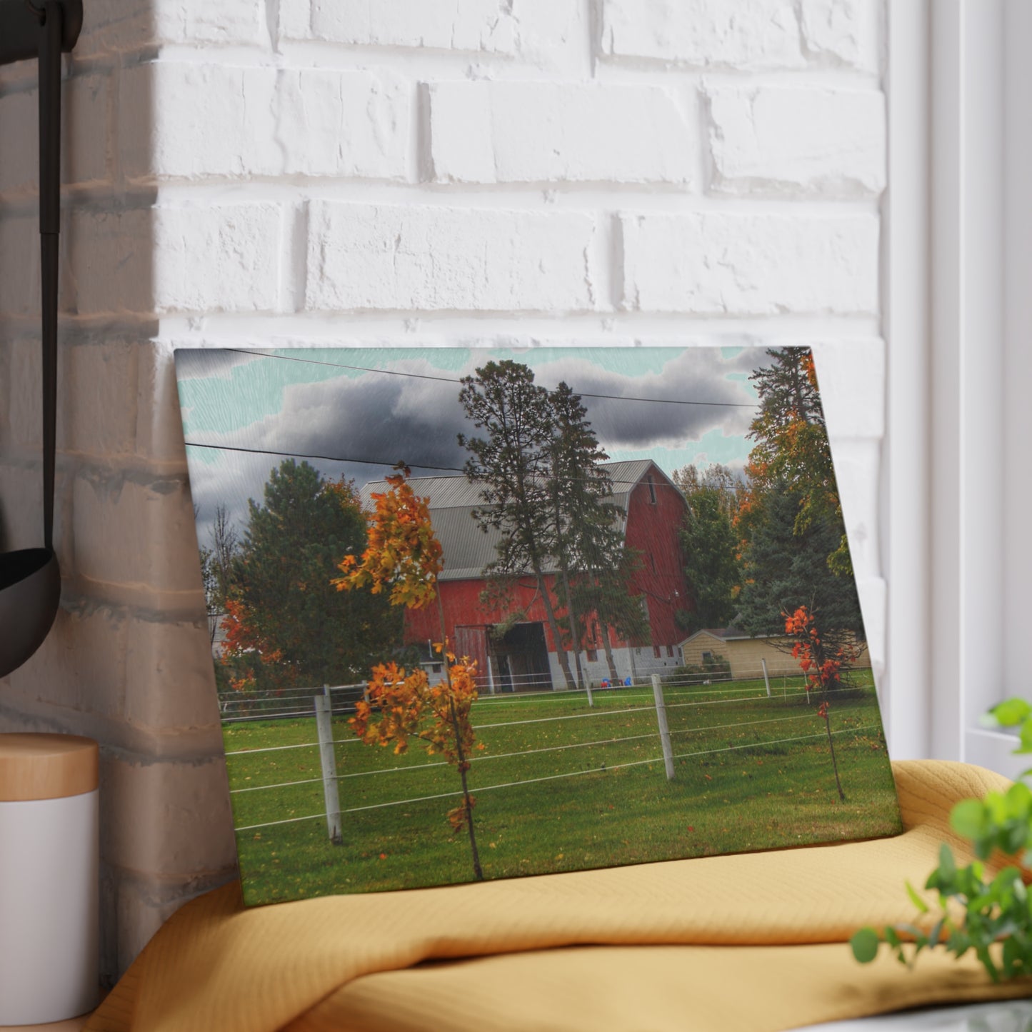 U R There Photography Farnsworth Road Red I Rustic Farmhouse Tempered-Glass Cutting Board