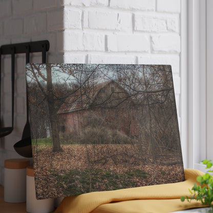 U R There Photography Mayville Hidden Barn II Rustic Farmhouse Tempered-Glass Cutting Board