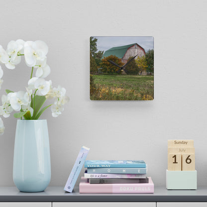 U R There Photography Elmwood Road Red II Rustic Farmhouse Acrylic Analog Wall Clock