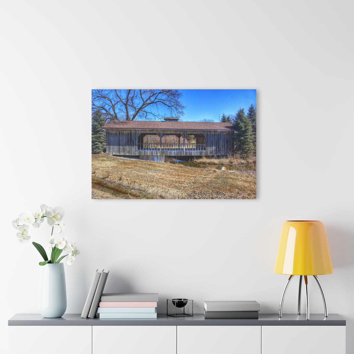 U R There Photography Covered Bridge of Campground Road II Rustic Farmhouse Acrylic Wall Print