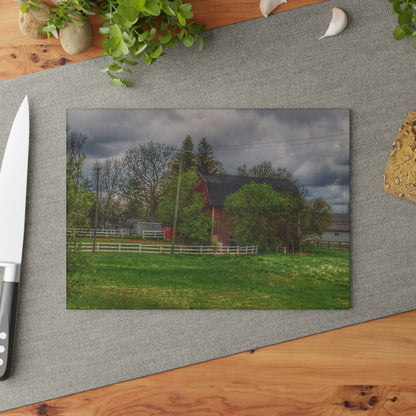 U R There Photography Hassler Lake Hidden Red Rustic Farmhouse Tempered-Glass Cutting Board