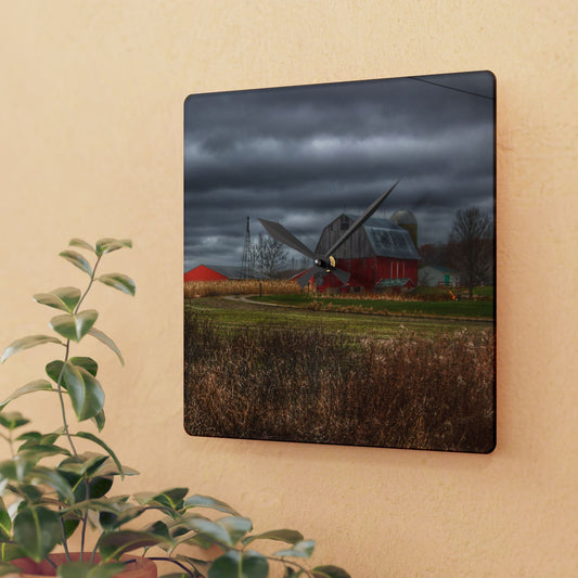 U R There Photography Slattery Road Grey Rustic Farmhouse Acrylic Analog Wall Clock
