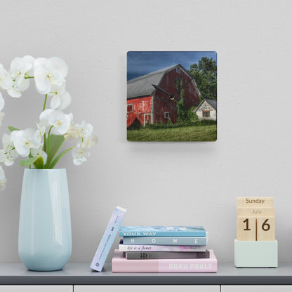 U R There Photography Stanley Road Red in Summer I Rustic Farmhouse Acrylic Analog Wall Clock