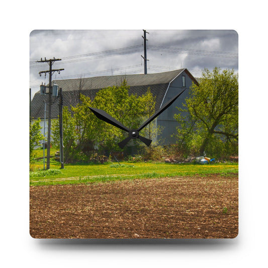 Rescue Road Old Grey Rustic Farmhouse Acrylic Analog Wall Clock 10.75'' × 10.75'' (Square)