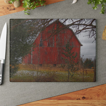 U R There Photography Johnsonmill Road Hidden Red Rustic Farmhouse Tempered-Glass Cutting Board
