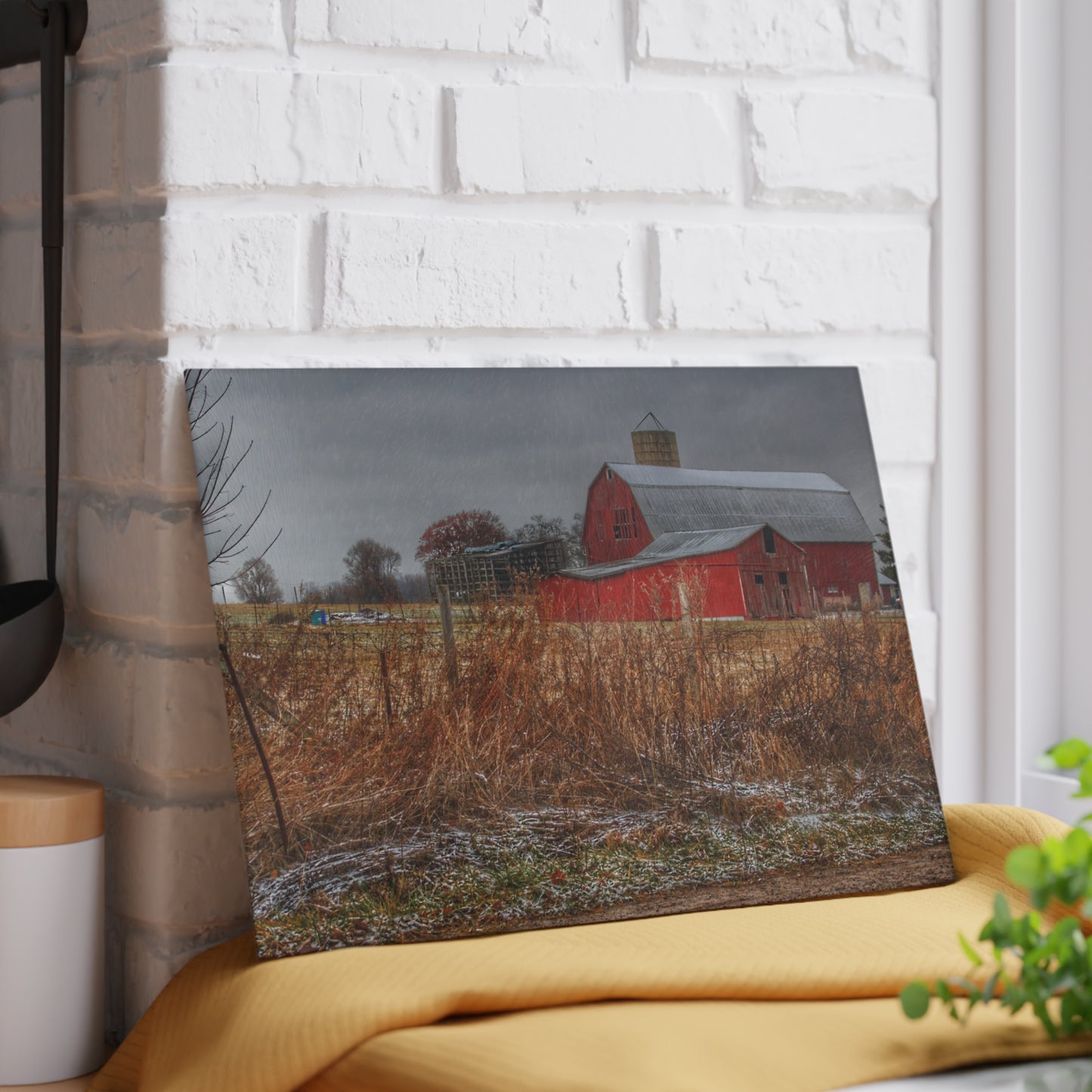 U R There Photography Hough Road Reds I Rustic Farmhouse Tempered-Glass Cutting Board