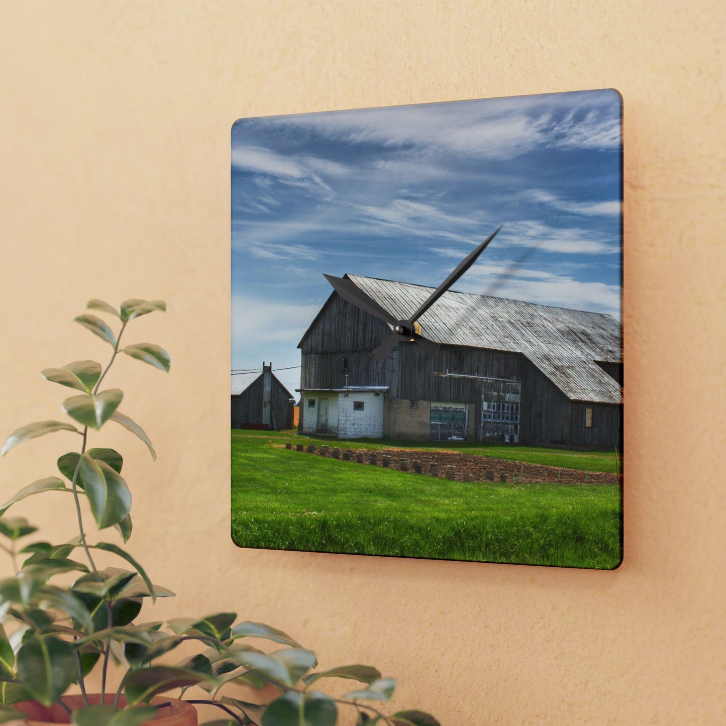 U R There Photography Bay Port Road Greys Rustic Farmhouse Acrylic Analog Wall Clock