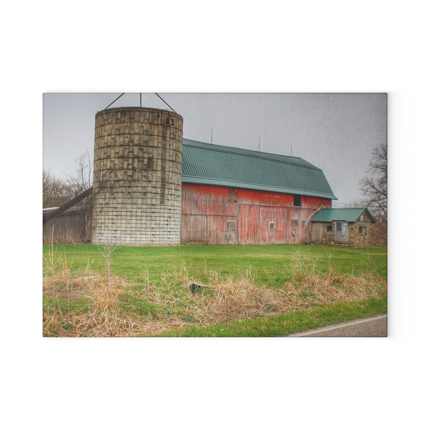 U R There Photography Plumb Creek Road Red I Rustic Farmhouse Tempered-Glass Cutting Board