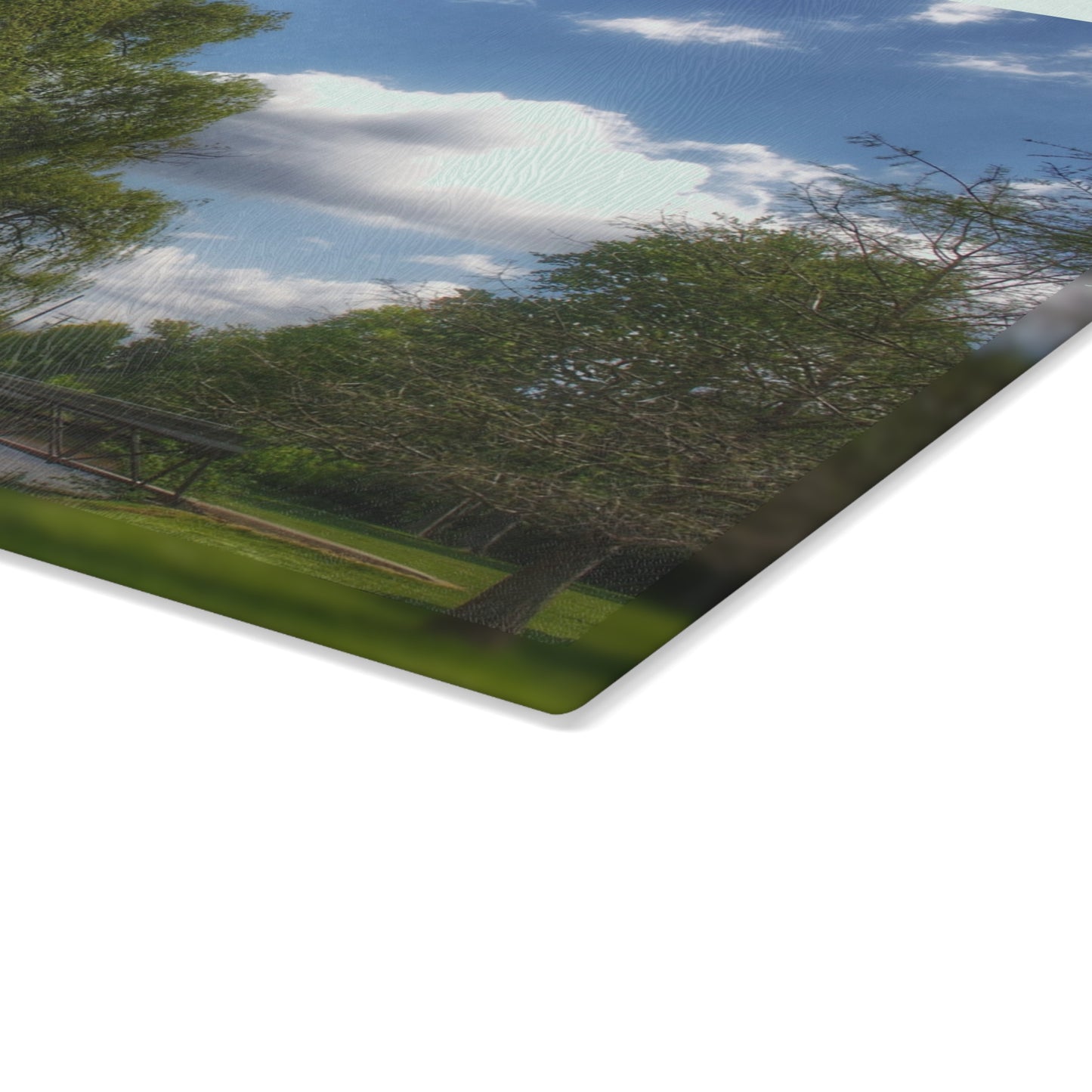 U R There Photography Cramton Park Bridge in Lapeer I Rustic Farmhouse Tempered-Glass Cutting Board
