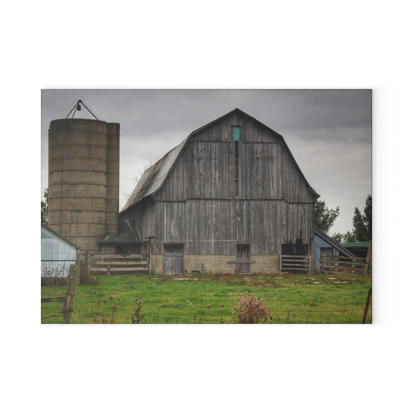 U R There Photography Eddy Road Grey II Rustic Farmhouse Tempered-Glass Cutting Board