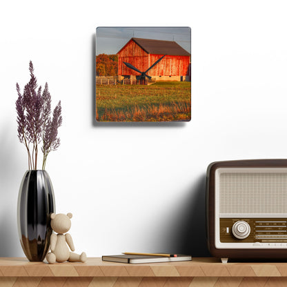 U R There Photography Lake Pleasant Corral Red II Rustic Farmhouse Acrylic Analog Wall Clock